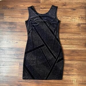 Black Velvet Bodycon Dress Rhinestone Sparkle Geometric Women S Y2K Glam Party